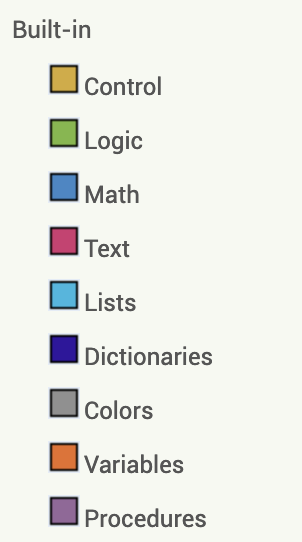 Screenshot of the built-in blocks list